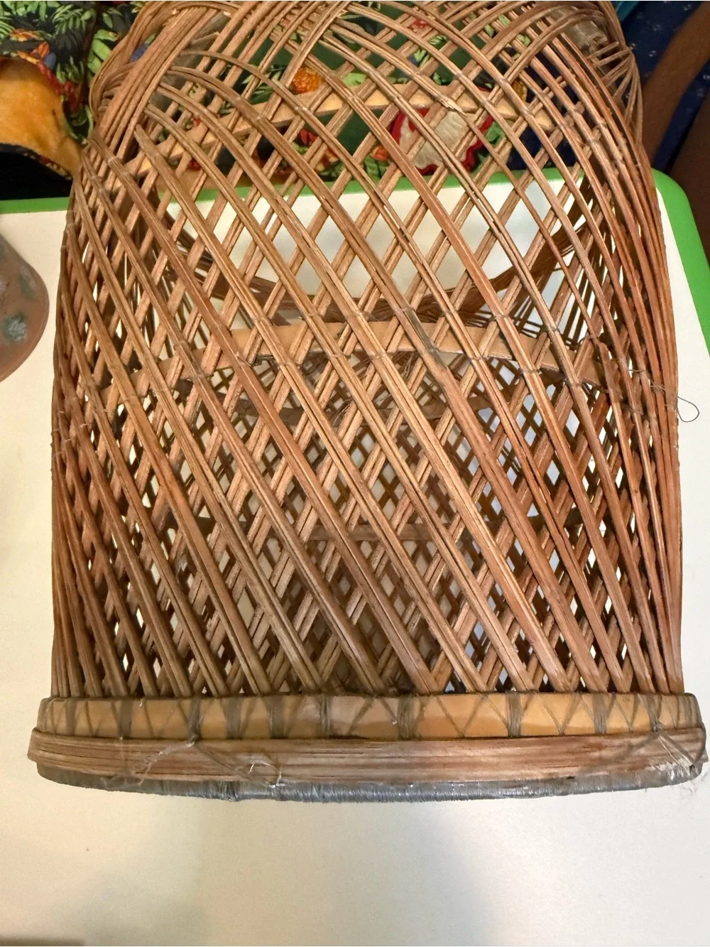 Vintage handwoven Asian basket,a traditional rattan flower gathering basket